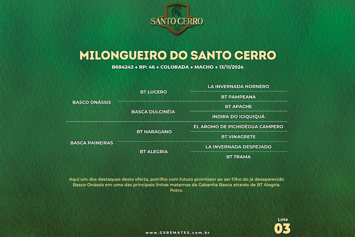 Geração MILONGUEIRO DO SANTO CERRO