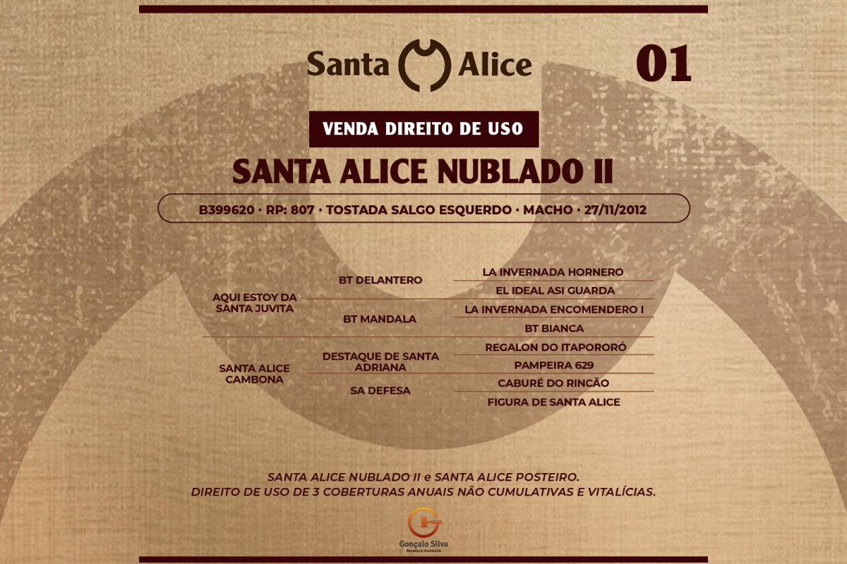 Geração SANTA ALICE NUBLADO II e SANTA ALICE POSTEIRO - DIREITO DE USO