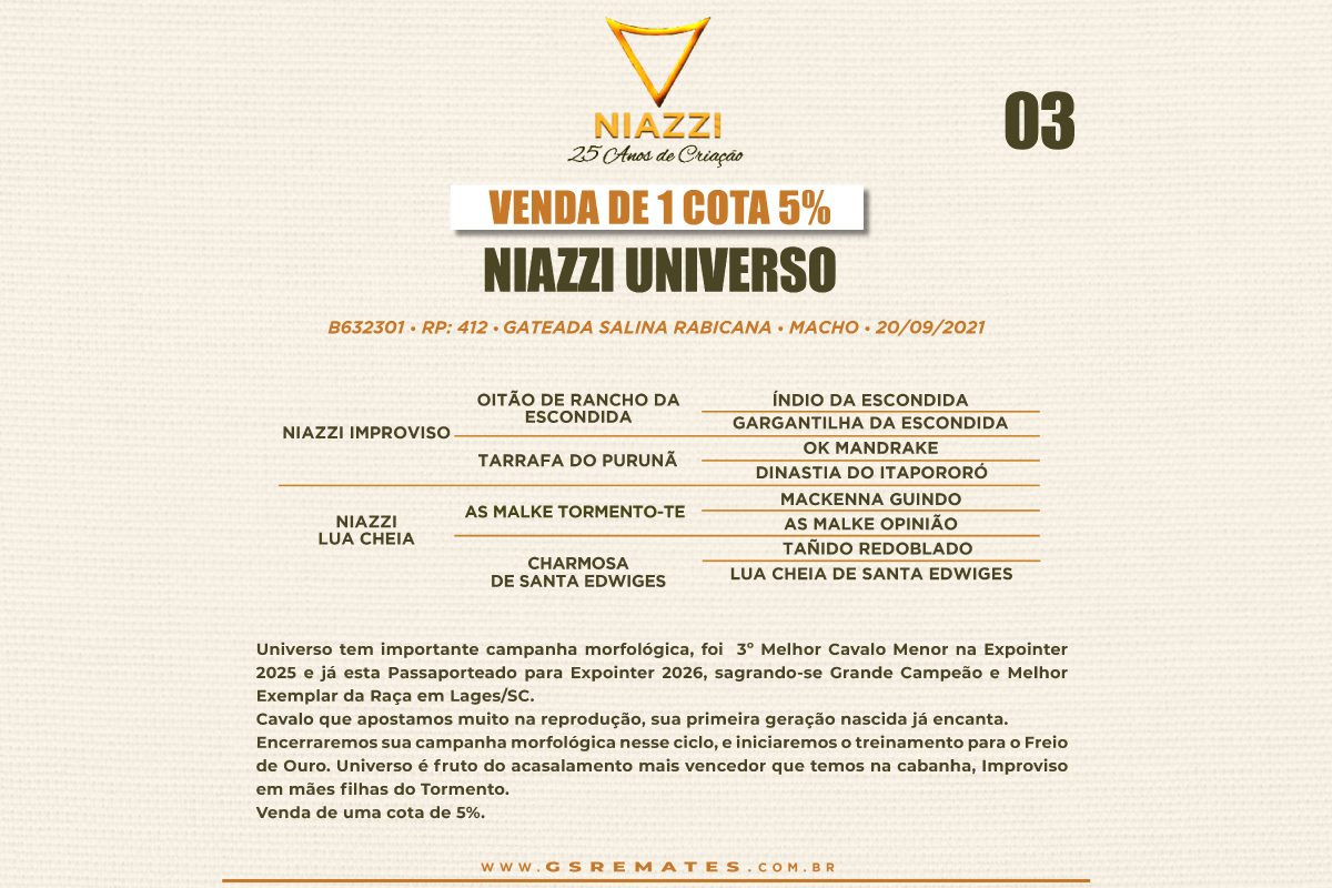 Geração NIAZZI UNIVERSO - Cota de 5%