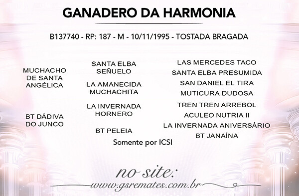 Geração GANADERO DA HARMONIA - SOMENTE VIA ICSI