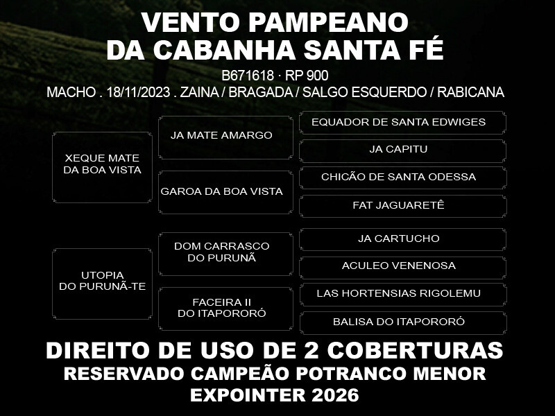 Geração DIREITO DE USO DE 2 COBERTURAS VENTO PAMPEANO DA CABANHA SANTA FÉ